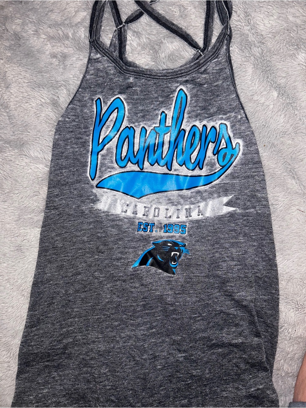 NFL Panthers Gray and Blue teens 11-13 large Tank Top